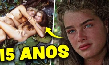 Imagem mostra Brooke Shields adolescente em cena controversa de A Lagoa Azul, destacando a problemática das crianças adultizadas do cinema e TV.