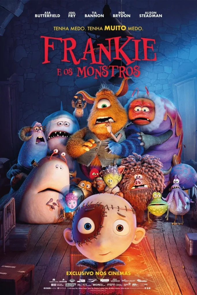 Pôster oficial de Frankie e os Monstros (Stitch Head), animação com vozes de Asa Butterfield, Joel Fry, Tia Bannon, Rob Brydon e Alison Steadman.