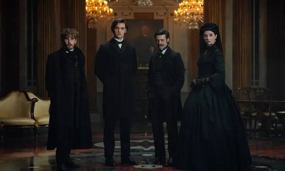 house of guinness serie netflix Emily Fairn, Fionn O'Shea, Anthony Boyle e Louis Partridge na série House of Guinness (2025) da Netflix.