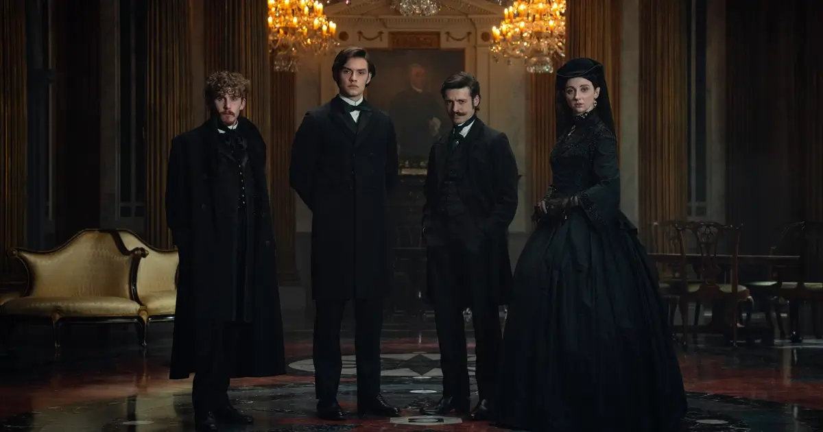 Emily Fairn, Fionn O'Shea, Anthony Boyle e Louis Partridge na série House of Guinness (2025) da Netflix.