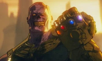 Thanos zumbi com a Manopla do Infinito em cena de Marvel Zumbis, minissérie animada da Marvel no Disney+.