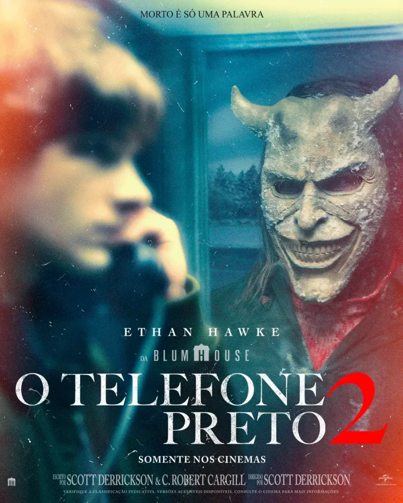 novo poster de o telefone preto 2 Novo trailer de O Telefone Preto 2: pôster oficial com Ethan Hawke usando máscara demoníaca, Blumhouse Productions, estreia outubro 2025