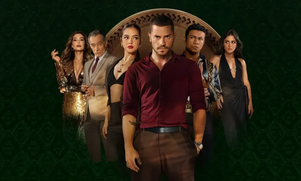 Imagem de divulgação da série brasileira Os Donos do Jogo da Netflix, estrelada por Juliana Paes, Mel Maia, Chico Díaz e Xamã. Estreia em 29 de outubro de 2025.