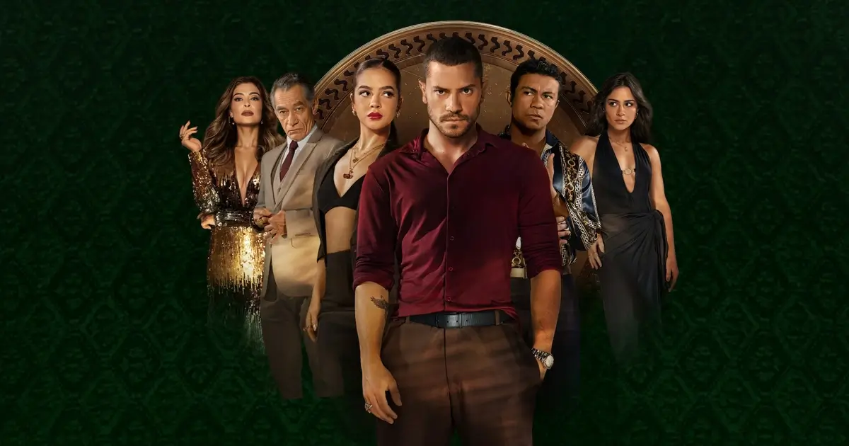 Imagem de divulgação da série brasileira Os Donos do Jogo da Netflix, estrelada por Juliana Paes, Mel Maia, Chico Díaz e Xamã. Estreia em 29 de outubro de 2025.