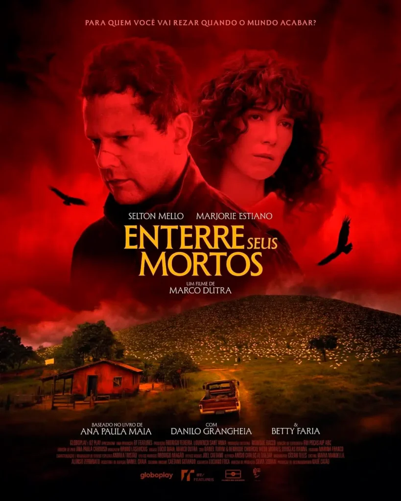 Pôster oficial do filme Enterre Seus Mortos (2025), estrelado por Selton Mello e Marjorie Estiano, dirigido por Marco Dutra.