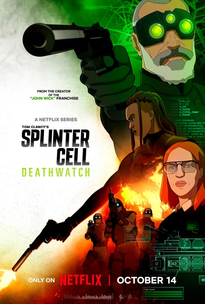 Pôster oficial da série Splinter Cell: Deathwatch (2025), animação da Netflix baseada no jogo da Ubisoft.