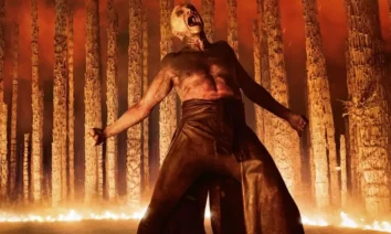Cena do trailer de Extermínio: O Templo dos Ossos (28 Years Later: The Bone Temple) com Ralph Fiennes em destaque.