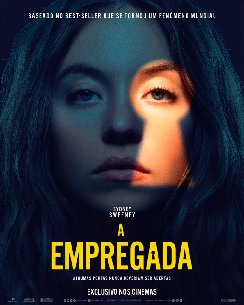 a empregada sydney sweeney poster Pôster oficial do filme A Empregada com Sydney Sweeney em destaque sob iluminação misteriosa