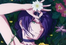 Personagem Reze em meio a flores na animação Chainsaw Man - O Filme: Arco da Reze, dirigida por Tatsuya Yoshihara.
