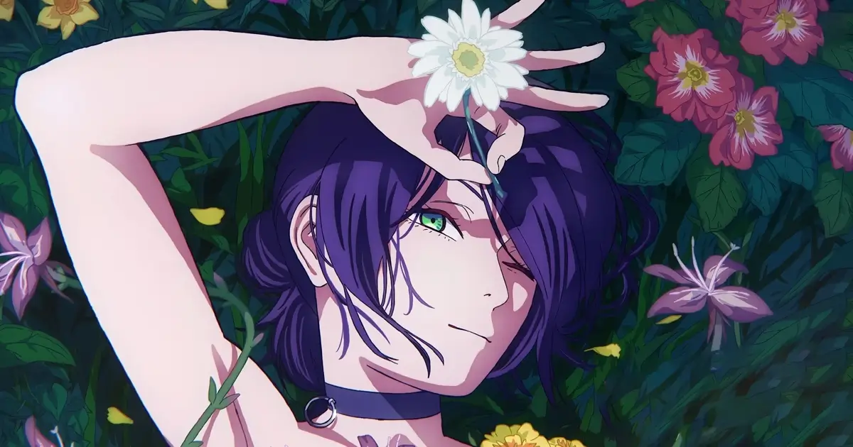 Personagem Reze em meio a flores na animação Chainsaw Man - O Filme: Arco da Reze, dirigida por Tatsuya Yoshihara.