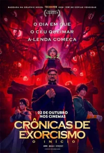 Pôster oficial do filme Crônicas de Exorcismo: O Início (2025), animação baseada na graphic novel Toemarok, com estreia nos cinemas em 02 de outubro de 2025.
