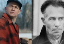 Charlie Hunnam como Ed Gein em Monstro: A História de Ed Gein ao lado do verdadeiro assassino