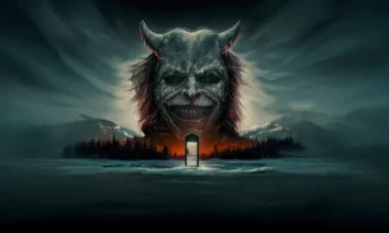 Cena promocional de O Telefone Preto 2, destaque entre as estreias de 16 de outubro de 2025 nos cinemas, mostrando uma figura demoníaca sombria e uma cabine telefônica iluminada em meio a uma paisagem misteriosa.