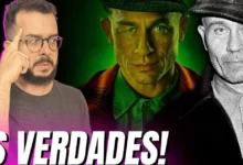 Lucas Maia, Charlie Hunnam e o verdadeiro Ed Gein em arte sobre mentiras e verdades sobre Monster: A História de Ed Gein, nova série da Netflix.