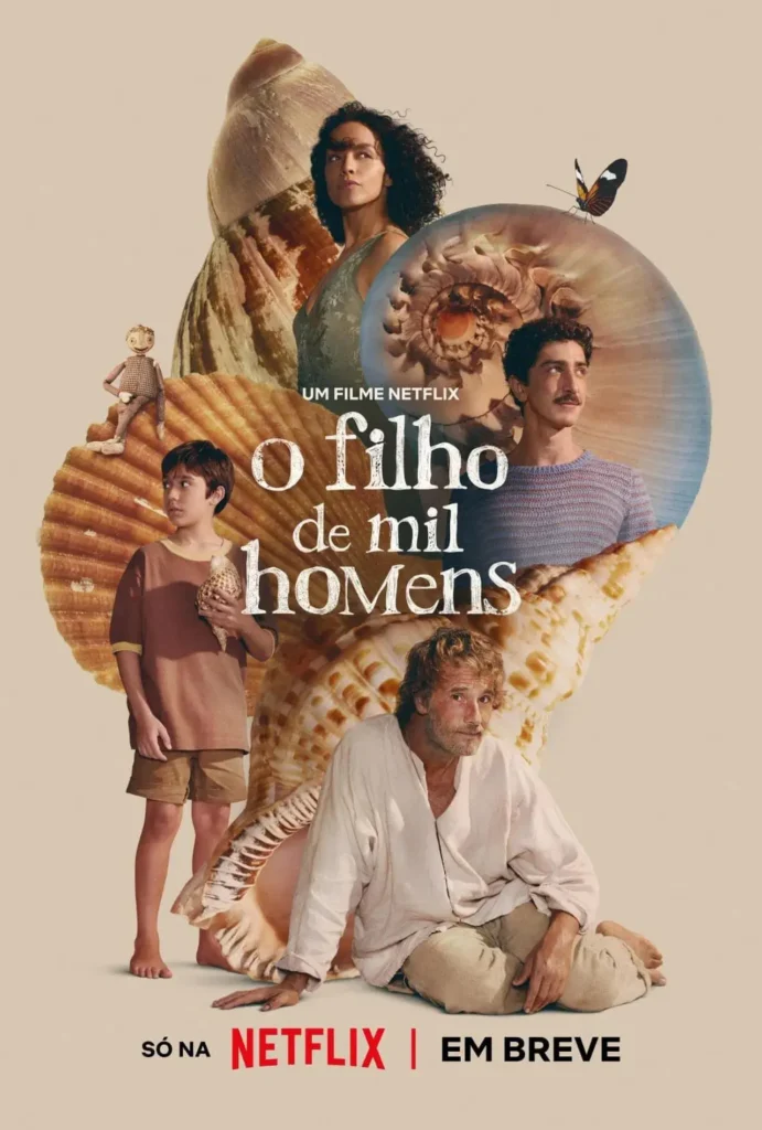 Pôster oficial de O Filho de Mil Homens, filme da Netflix dirigido e escrito por Daniel Rezende, estrelado por Rodrigo Santoro e Miguel Martines.