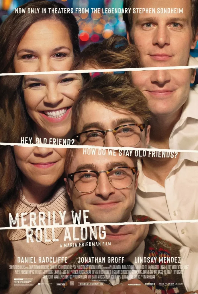 poster merrily we roll along 2025 Pôster oficial do musical Merrily We Roll Along (2025), com Daniel Radcliffe, Jonathan Groff e Lindsay Mendez, dirigido por Maria Friedman.