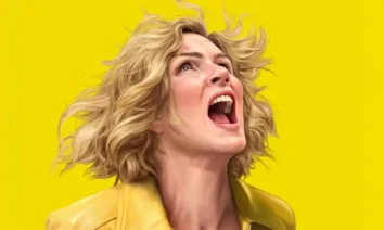 Arte de divulgação mostra Rhea Seehorn em Pluribus, nova série de Vince Gilligan que estreia em 7 de novembro de 2025 na Apple TV