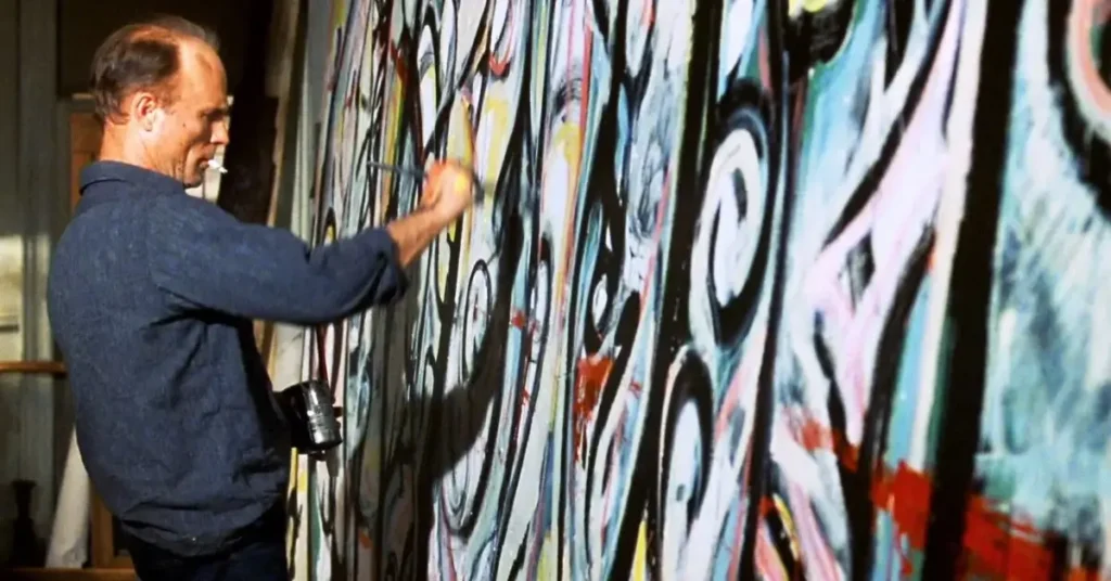 ed harris pollock Ed Harris como Jackson Pollock pintando tela expressionista em cena de Pollock 2000