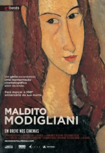 Pôster do documentário Maldito Modigliani, dirigido por Valeria Parisi, que celebra o centenário da morte do artista Amedeo Modigliani. Estreia em 13 de novembro de 2025.