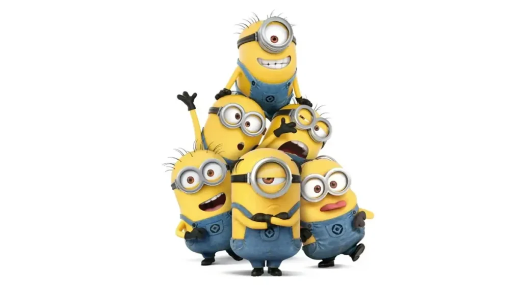 Minions formando uma pirâmide divertida em imagem oficial de divulgação do Filme dos Minions em 2026.
