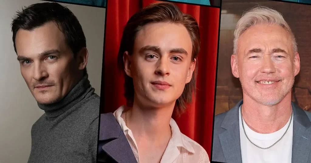 Rupert Friend, Jaeden Martell e Kevin Durand. em montagem promocional relacionada ao filme The Boy in the Iron Box, destaque como filme de terror da Netflix em 2026.