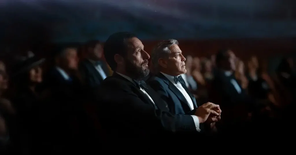 oscar 2026 jay kelly George Clooney e Adam Sandler em Jay Kelly (2025), drama da Netflix dirigido por Noah Baumbach e cotado como possível aposta ao Oscar 2026.