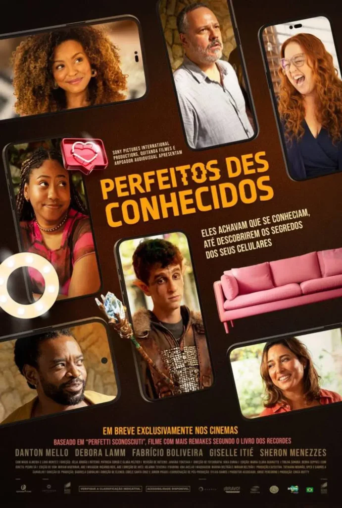 Pôster oficial do filme Perfeitos Desconhecidos (2025) com Giselle Itié, Débora Lamm, Danton Mello, Sheron Menezzes e Fabrício Boliveira.