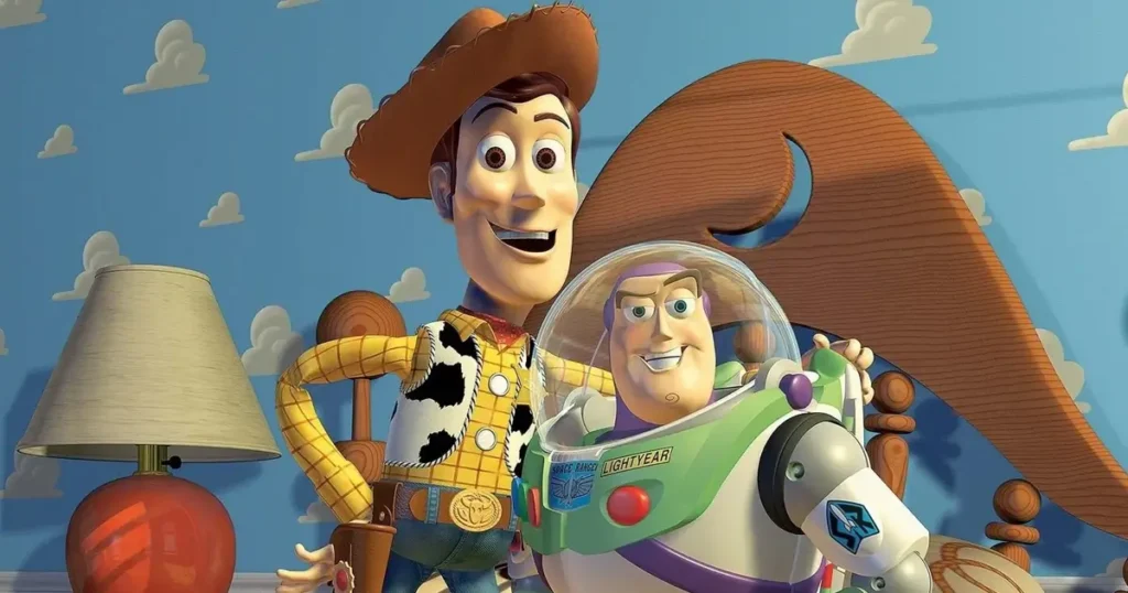 toy story 1995 Woody e Buzz Lightyear em cena de Toy Story (1995), clássico da Pixar que marcou a história da animação.