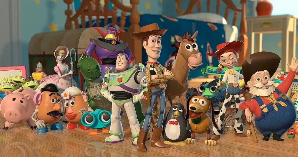 toy story 2 1999 Elenco completo de brinquedos em Toy Story 2 (1999), com Woody, Buzz, Jessie, Bala no Alvo e os personagens clássicos da Pixar reunidos.