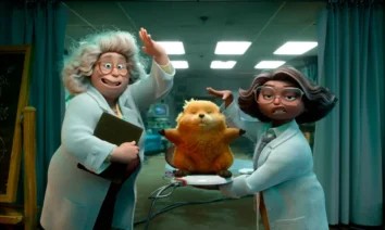 Cientistas apresentam um castor fofinho em cena da animação Cara de Um, Focinho de Outro (Hoppers), nova produção da Pixar com estreia em 05 de março no Brasil.