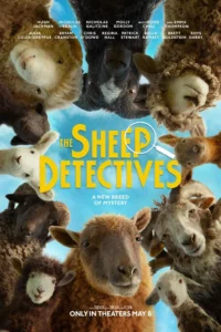Pôster oficial de As Ovelhas Detetives (The Sheep Detectives), filme dirigido por Kyle Balda, com ovelhas reunidas em composição investigativa e estreia prevista para 2026