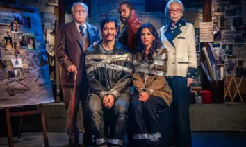 Elenco de “Velhos Bandidos” (2026) com Fernanda Montenegro, Ary Fontoura, Lázaro Ramos, Bruna Marquezine e Vladimir Brichta em cena, com dois personagens amarrados em ambiente investigativo.