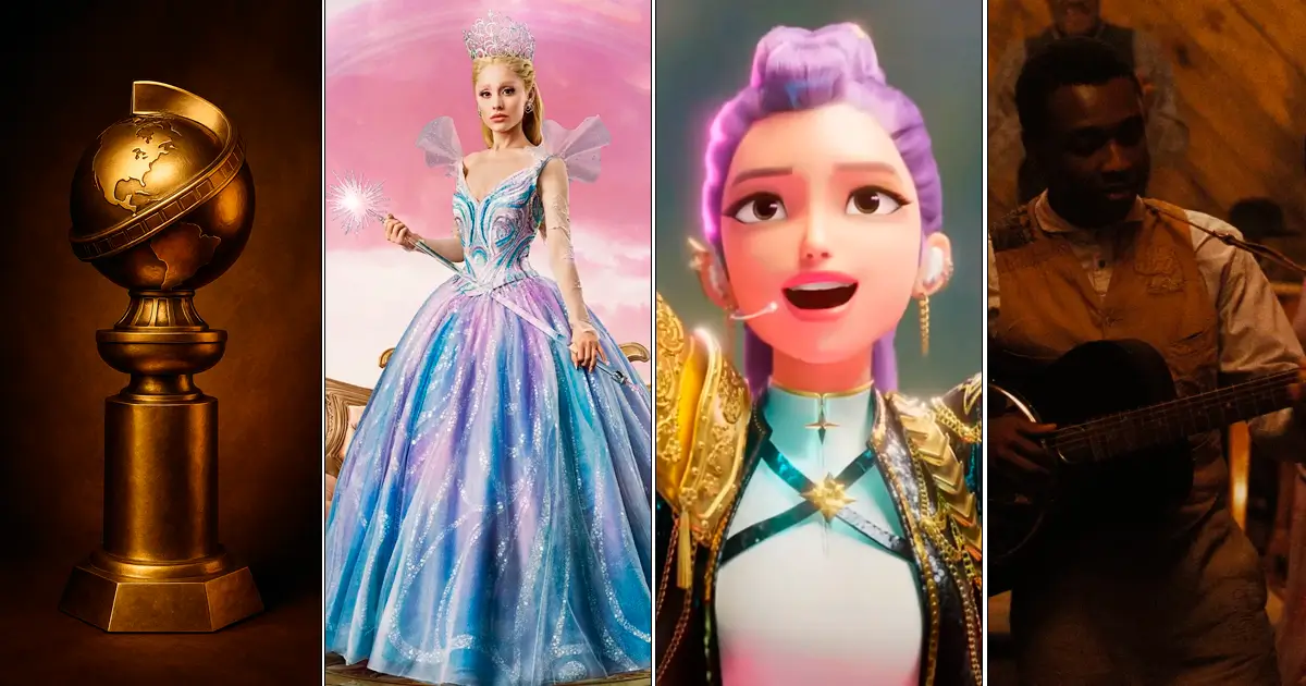 globo de ouro 2026 melhor cancao Cena de Wicked: Parte II, Guerreiras do K-Pop e Pecadores, filmes indicados a Melhor Canção Original no Globo de Ouro 2026.