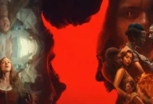 Montagem com três pôsteres dos melhores cartazes do cinema em 2025, incluindo O Testamento de Ann Lee, Invocação do Mal 4 e Pecadores