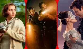 Cena de Os Sete Relógios, Dinheiro Suspeito e Bridgerton: Temporada 4, produções em destaque da Netflix em janeiro de 2026, reunidas em imagem promocional.