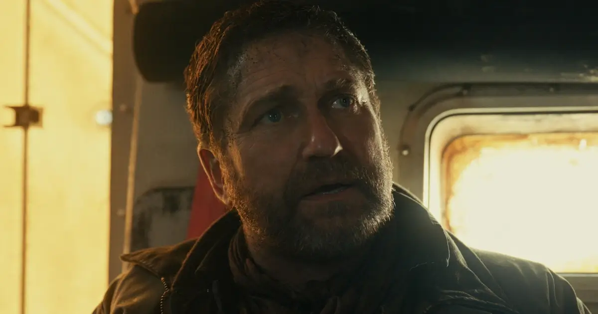 Gerard Butler em cena do novo trailer de Destruição Final 2 (2026), sequência do filme de ação e suspense estrelado pelo ator escocês.