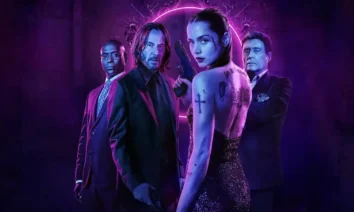 Imagem promocional de Bailarina: Do Universo de John Wick (2025), destaque do catálogo da Prime Video em janeiro de 2026, com visual neon e personagens armados.
