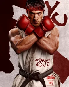 Andrew Koji caracterizado como Ryu no pôster oficial do filme Street Fighter (2026).