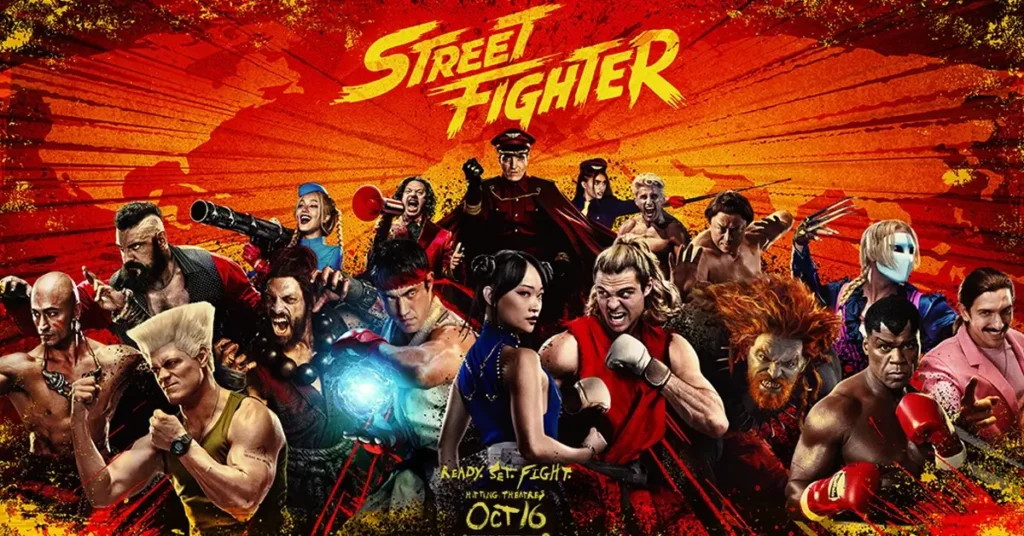 Pôster de Street Fighter com vários personagens icônicos reunidos na nova adaptação da Paramount baseada no jogo da Capcom