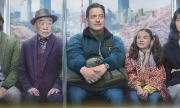 cinema 08 de janeiro de 2026 Brendan Fraser contracena com Shannon Mahina Gorman e Mari Yamamoto em cena de Família de Aluguel (2025), filme que integra as estreias de 08 de janeiro de 2026.