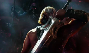 He-Man empunhando a Espada do Poder em cena do trailer de Mestres do Universo, live-action estrelado por Nicholas Galitzine.