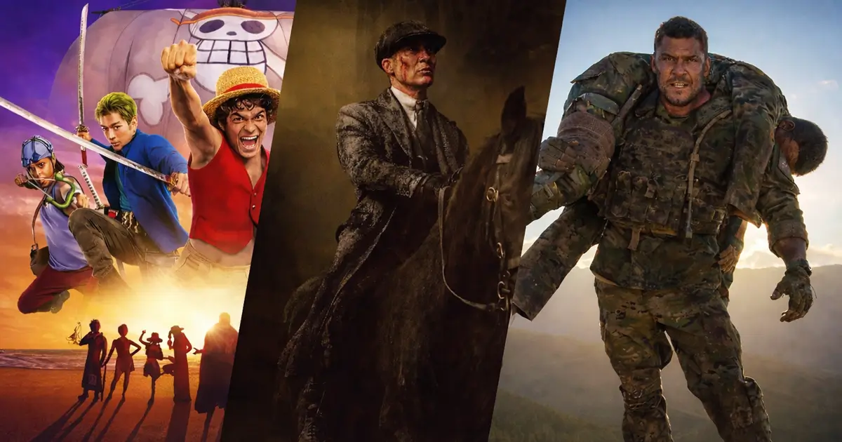 netflix em marco de 2026 Montagem com destaques da Netflix em março de 2026, incluindo One Piece, Peaky Blinders e produções de ação.