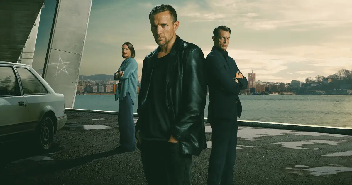 Joel Kinnaman, Tobias Santelmann e Pia Tjelta em cena da série Os Casos de Harry Hole (2026), da Netflix.