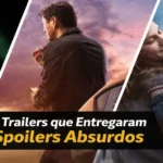 Arte com três cenas de filmes representando trailers que entregaram spoilers absurdos.
