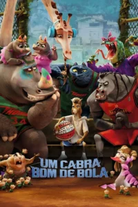 Pôster oficial de “Um Cabra Bom de Bola” (2026) mostra animais antropomórficos em quadra, com um jovem bode segurando uma bola de basquete cercado por rinoceronte, gorila e outros personagens.