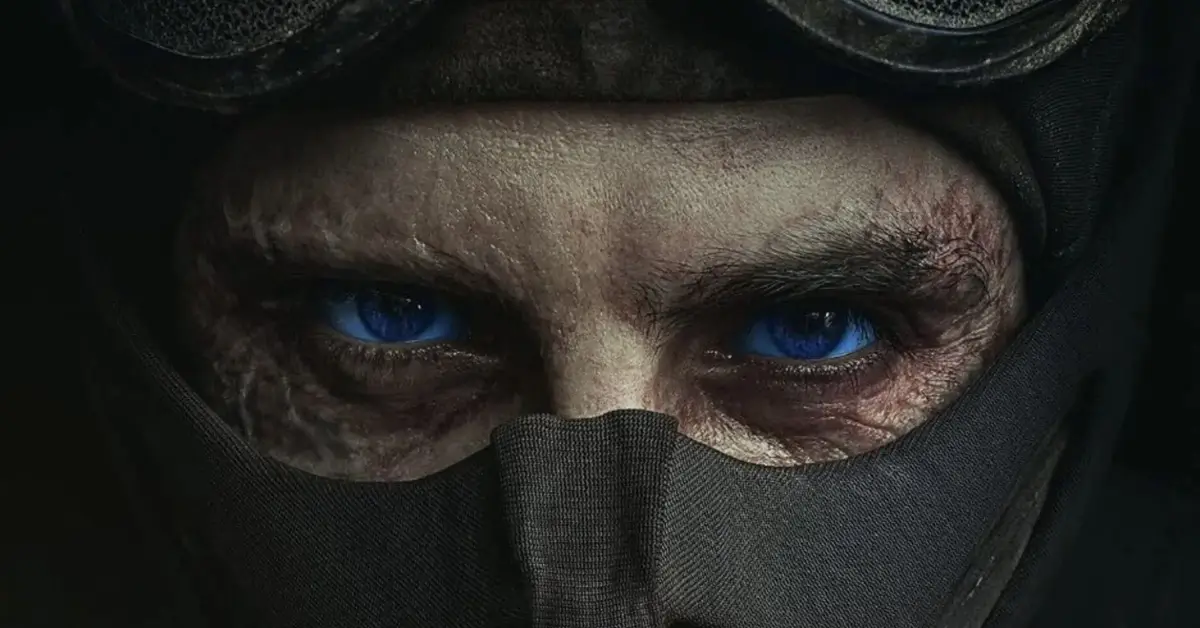 Paul Atreides em Duna Parte 3 com olhos azuis e traje Fremen em close intenso