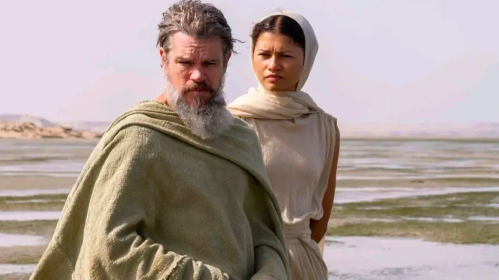 Zendaya como Atena em A Odisseia (2026), um dos novos filmes de Zendaya em 2026, ao lado de Odisseu durante jornada épica