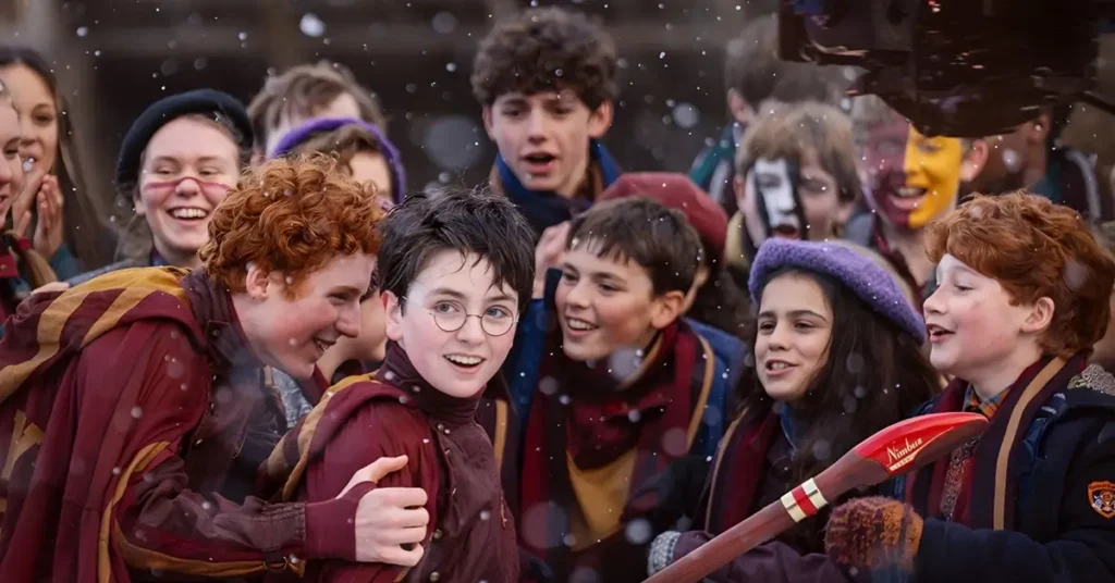 Elenco de Harry Potter em cena de Harry Potter e a Pedra Filosofal