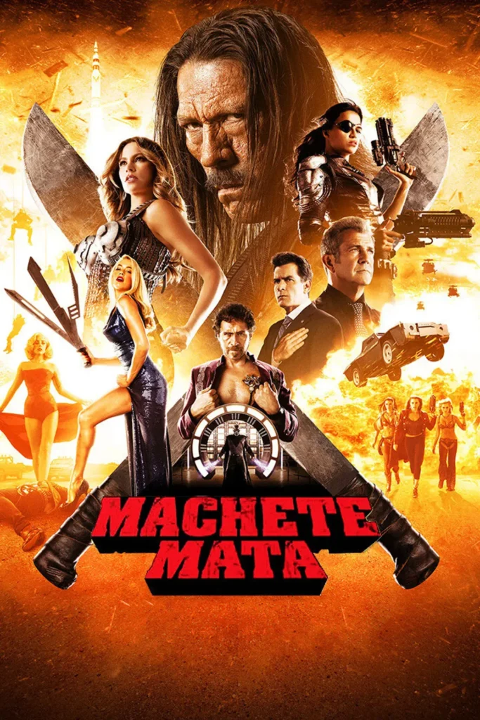 Danny Trejo no pôster oficial de Machete Mata (2013), sequência dirigida por Robert Rodriguez
