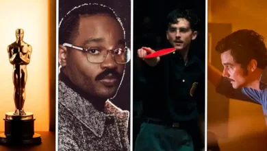 Arte com estatueta do Oscar ao lado de Ryan Coogler, Timothée Chalamet e Wagner Moura representando possíveis recordes do Oscar 2026